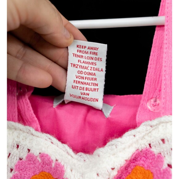 Haute Hippie Pink Flower Crochet Knit Boho Summer Tank Dress 2T - Picture 7 of 7